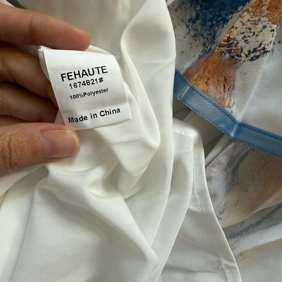 NWT Fehaute White Pleated Chiffon V Neck Long Sleeve A-Line Maxi Dress Sz 10 - Picture 12 of 13